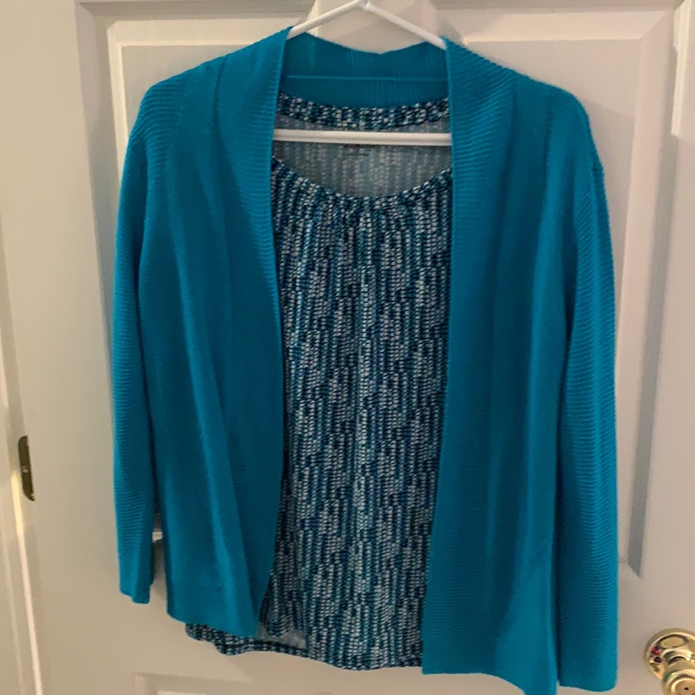 Light sweater with match tshirt blouse.